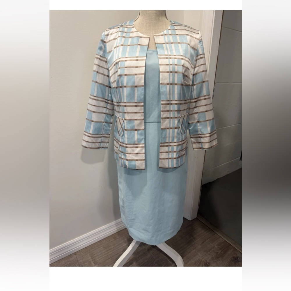 2 Pc Pendleton Plaid Baby Blue Dress Suit Size 10 Petite Silk Blend Career